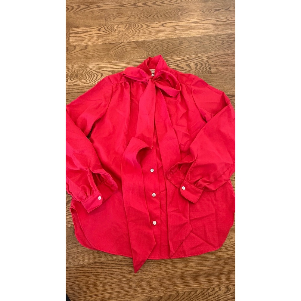 Vintage Evan Picone Secretary Blouse Red Bow Neck ILGWU USA 6